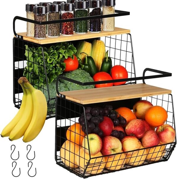 2 Set Magnetic Shelf for Refrigerator with Wood Lid,