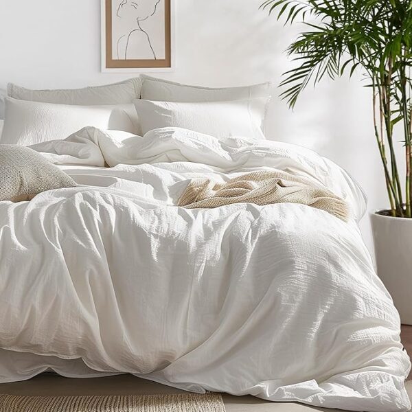 Bedsure 100% Washed Cotton Duvet Cover Queen Size