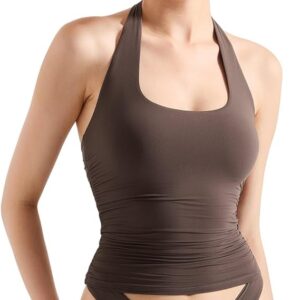 SUUKSESS Women Halter Tank Tops Double Lined Backless Y2K Trendy Going Out Tops
