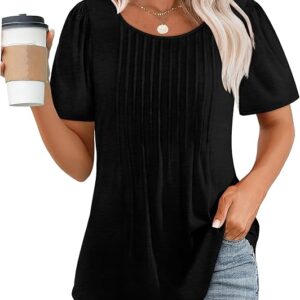 OFEEFAN Womens T Shirts Short Sleeve Pleated