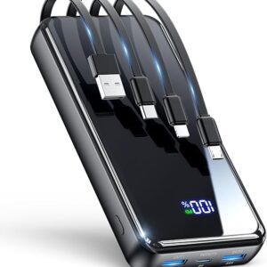 Portable Charger, 42800mAh Power Bank Built-in Cable, 22.5W PD USB C In & Out