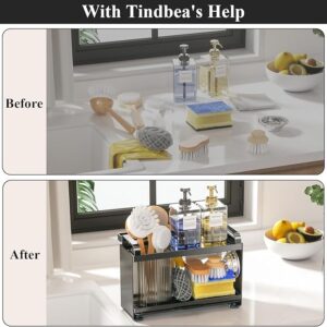 ,SpTindbea Double Layer Kitchen Caddy Sink Organizer with Brush Holder & Drain Trayonge Holder