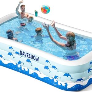 Inflatable Swimming Pool with Seats, 130" x 72" x 22" Full-Sized Durable PVC