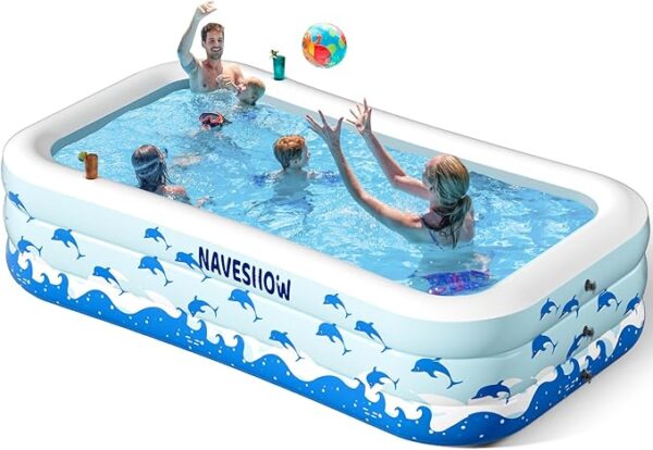 Inflatable Swimming Pool with Seats, 130" x 72" x 22" Full-Sized Durable PVC