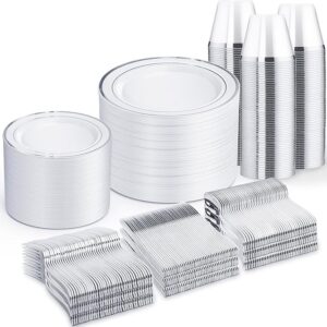 WELLIFE 600 PCS Silver Disposable Dinnerware Set for 100 Guests