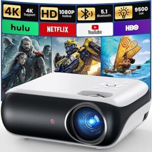 HAPPRUN Native 1080P Bluetooth Projector, Full HD Portable Outdoor Movie