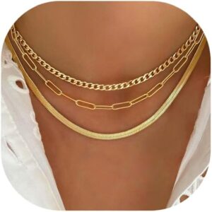 Gold Layered Necklaces for Women, 14K Gold Plated