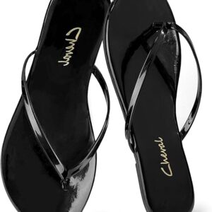 Flat Leather Flip Flops for Women,