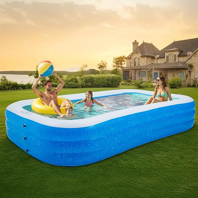 Kids Inflatable Pool, 94.5" x 56" x 20" Rectangular Family Swimming Pool,