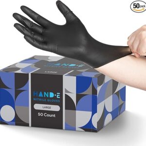Hand-E Touch Black Nitrile Disposable Gloves Large, 50 Count