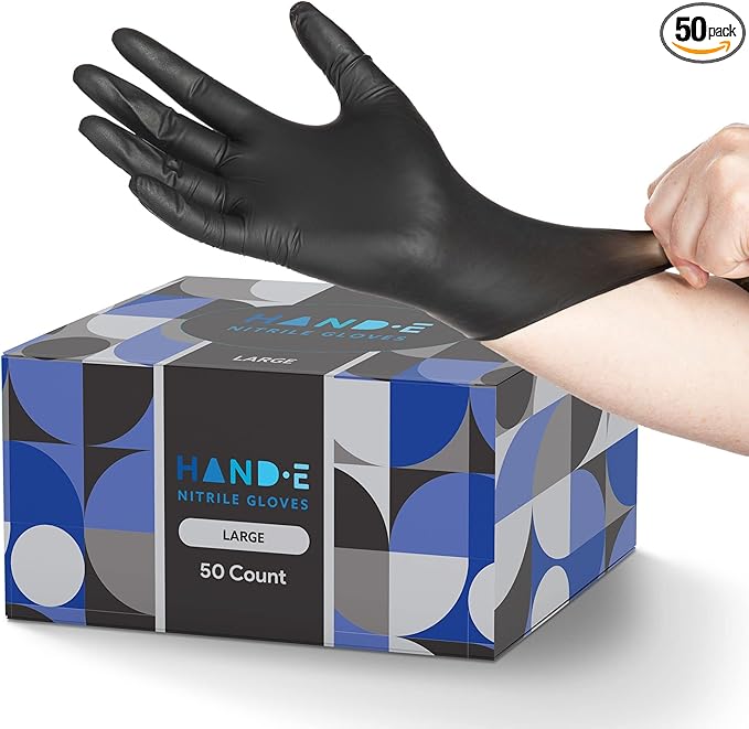Hand-E Touch Black Nitrile Disposable Gloves Large, 50 Count