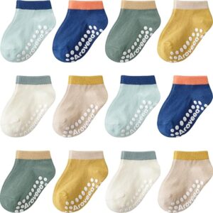 Non Slip Grip Ankle Baby Socks 12 Pack for Toddler Boys and Girls Kids