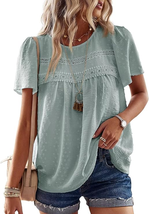 Womens Summer Tops Crewneck Short Sleeve Shirts