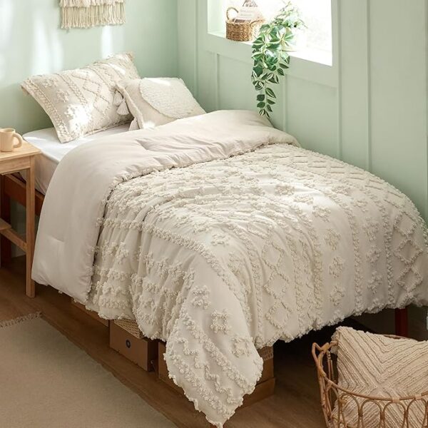 Bedsure Tufted Boho Comforter Set Twin Size