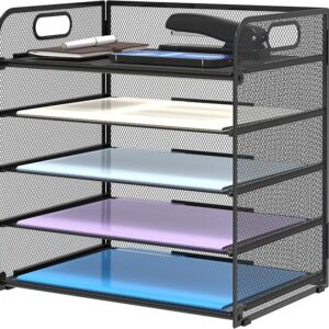 Supeasy 5 Trays Paper Organizer Letter Tray with Handle-Mesh Desk File Organizer