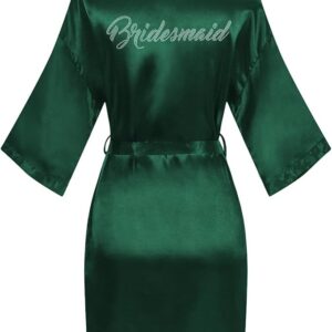 Women's Short Satin Kimono Robes One Size Silver Rhinestones